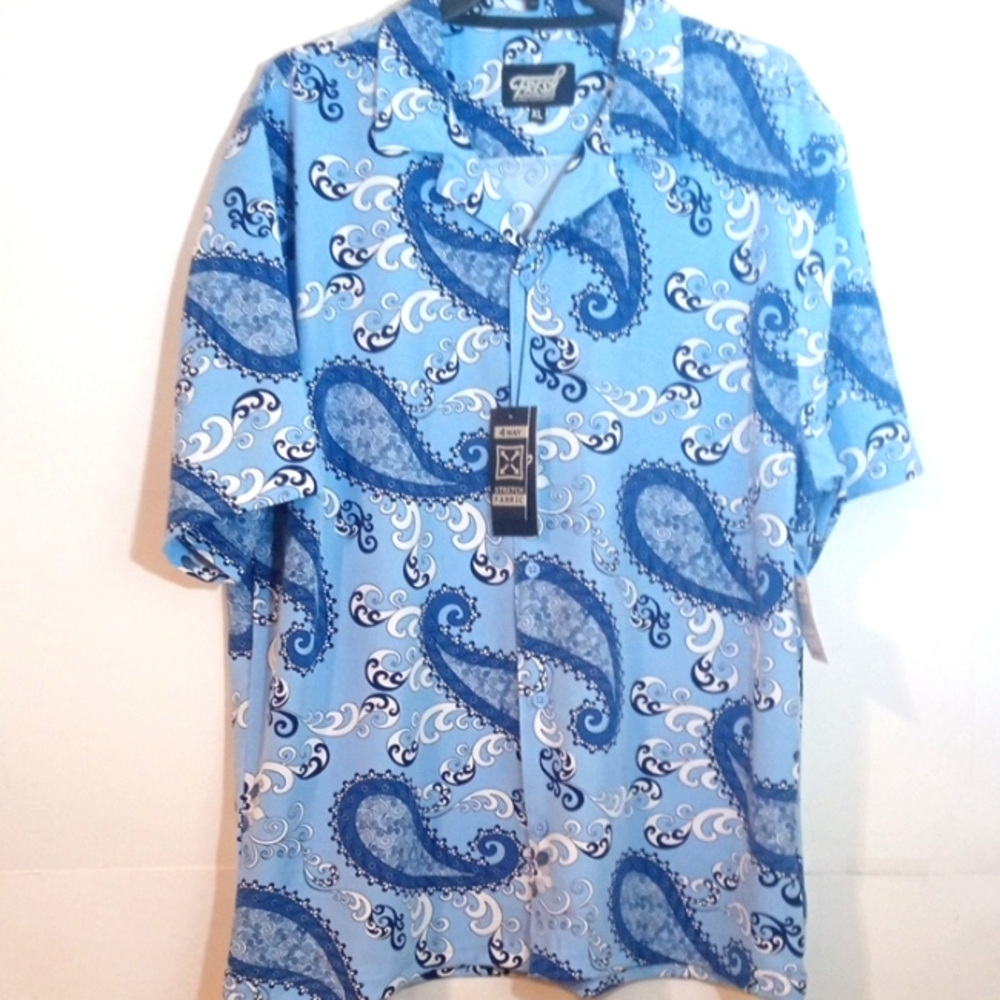 FRESH 4 WAY STRETCH PAISLEY BUTTON UP CASUAL SHIRT SIZE XL NWT